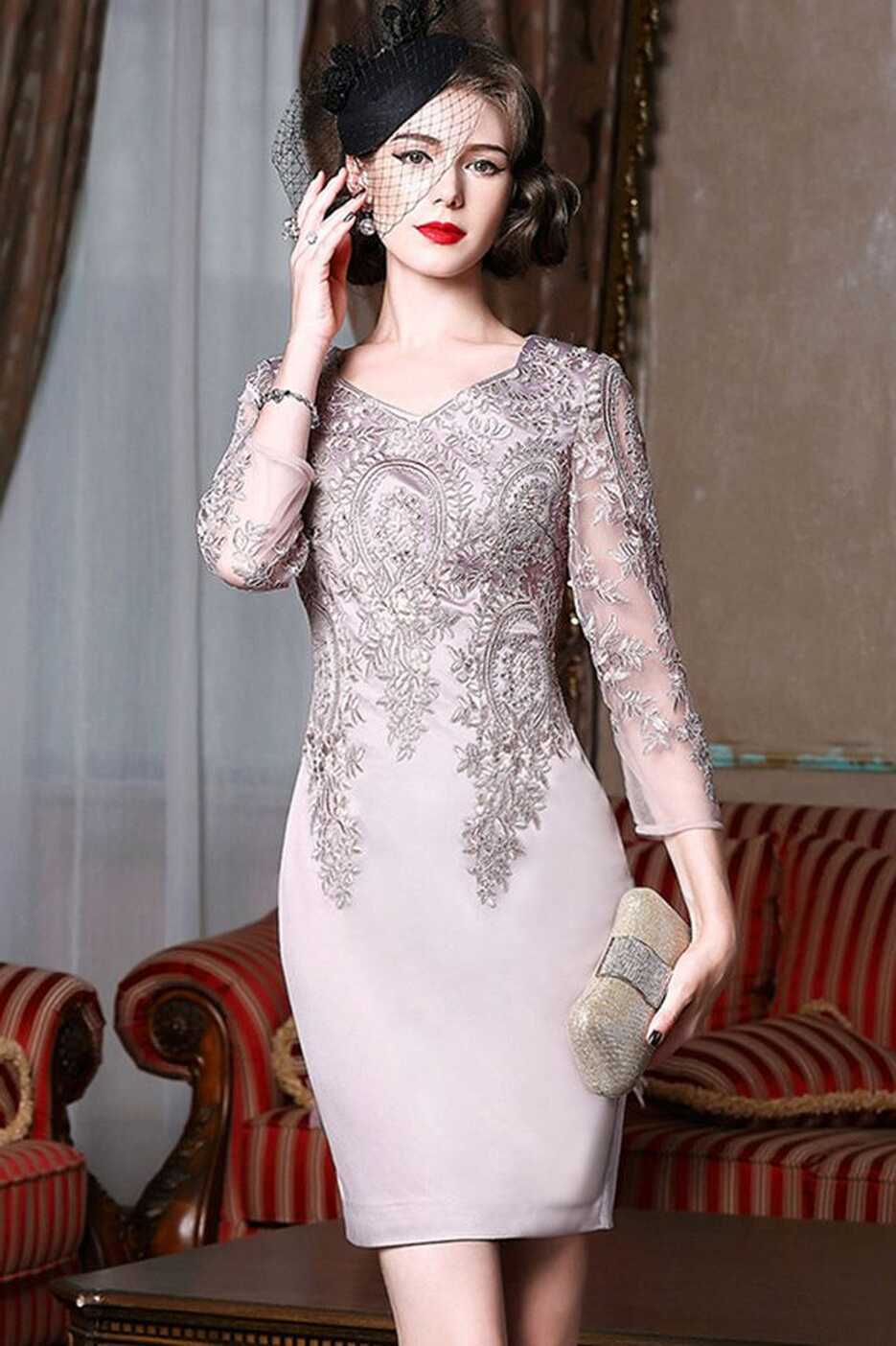 Long Sleeve Embroidered Cocktail Dress For Women Over 40,50 ...