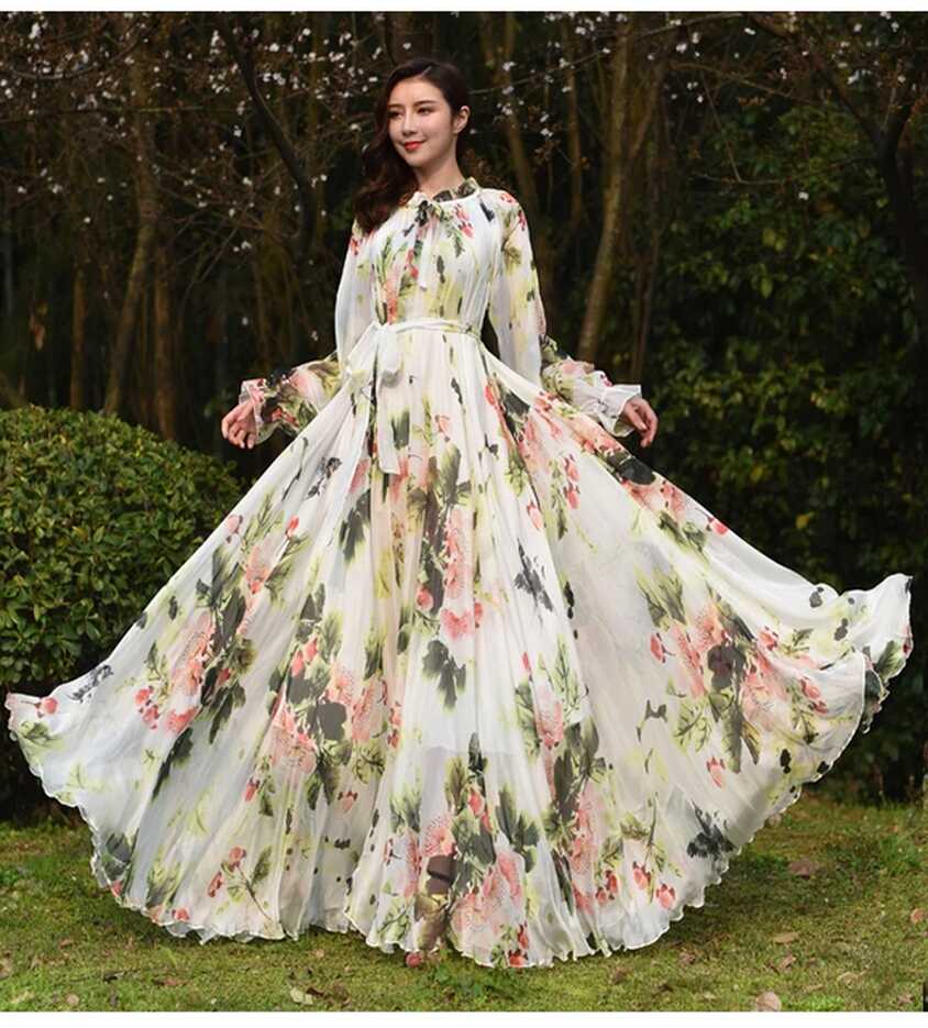 Long Sleeve Floral Print Plus Size Bohemia Beach Maxi Dress Summer ...