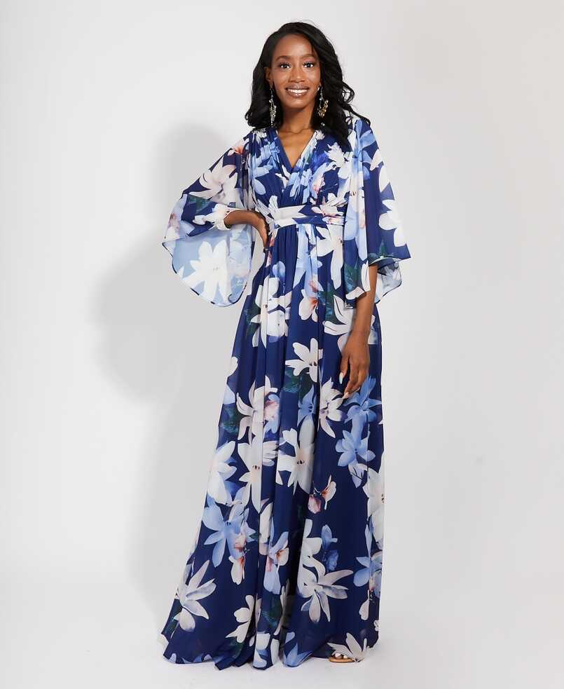 Long Sleeve Floral Wrap Maxi Dress |Floral occasion Dress | KRISP