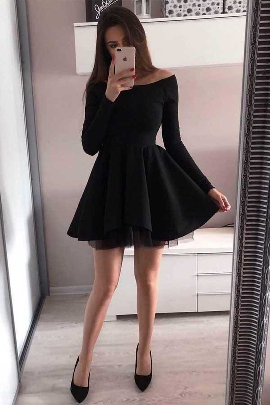 Long Sleeve Homecoming Dresses Off the Shoulder Short Red Prom ...