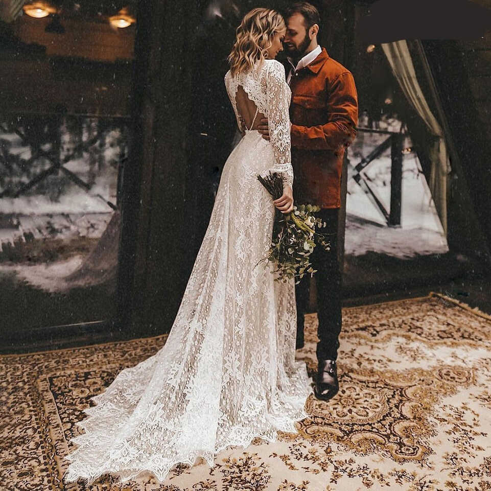 Long Sleeve Lace V Neck Boho Wedding Dress I Love that Boho | Love ...