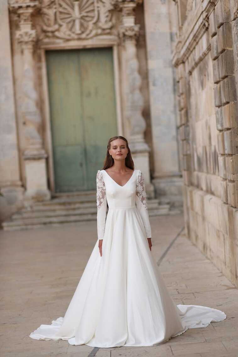 Long Sleeve Modest Wedding Dress, A Line Rustic Wedding Dress ...