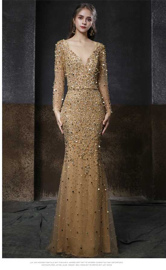 Long Sleeve Prom Dress Beaded Party Evening Dresses Z1027 - China ...