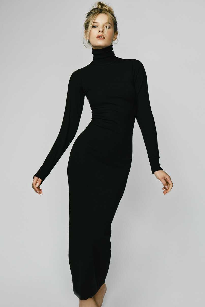 Long Sleeve Turtleneck Maxi Dress Black | ÉTERNE