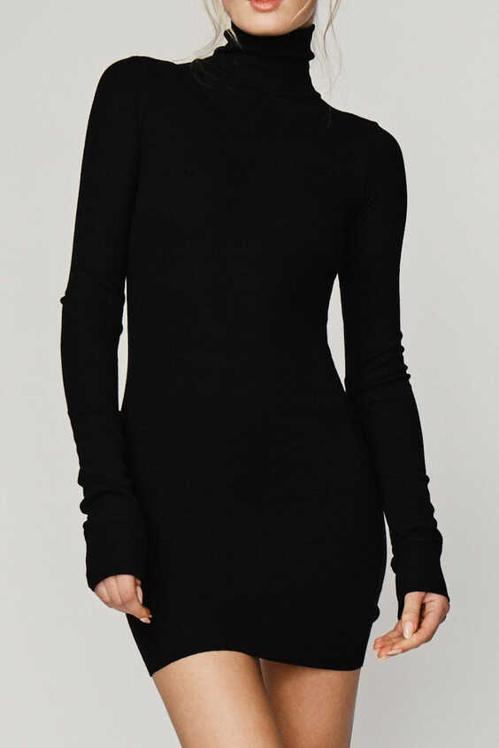 Long Sleeve Turtleneck Mini Dress Black | ÉTERNE