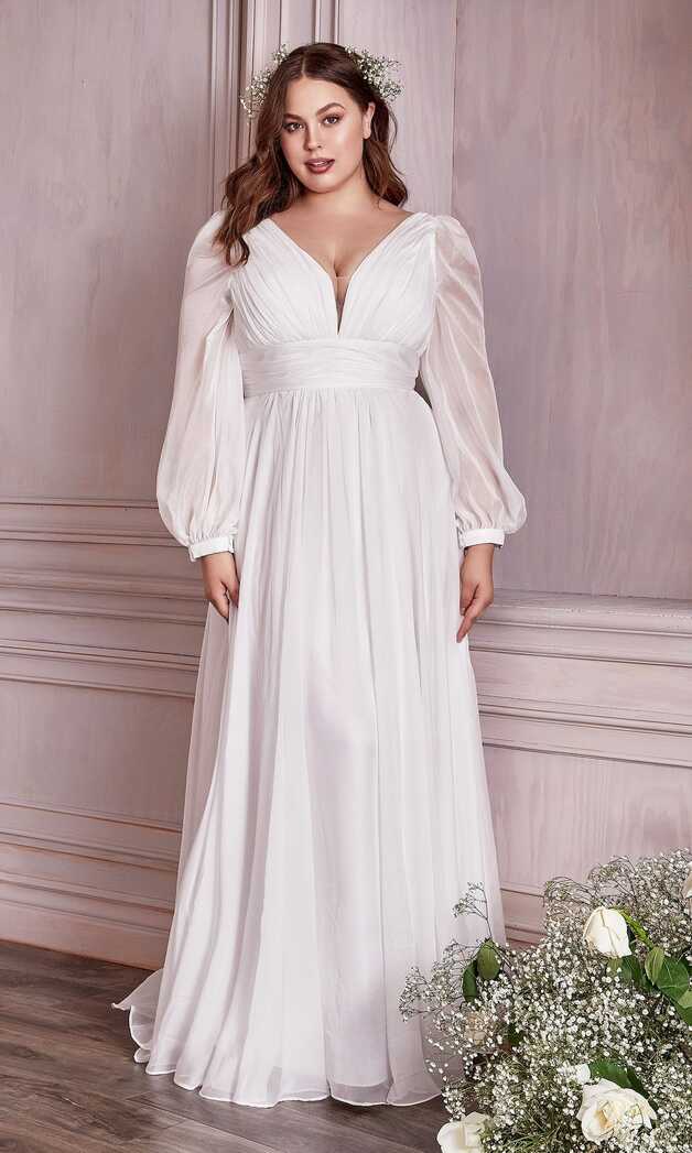 Long Sleeve White Chiffon Long Formal Dress