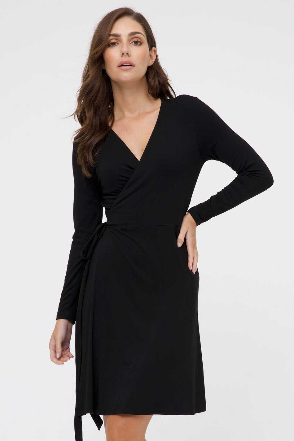 Long Sleeve Wrap Dress - Black | Bamboo Body