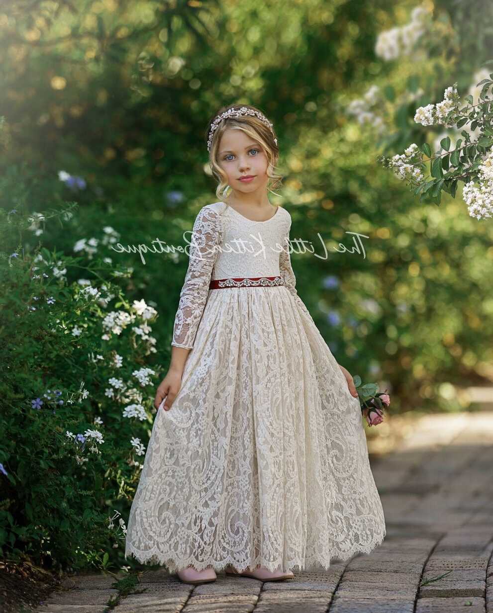 Long Sleeve flower girl dress, White lace flower girl dress ...