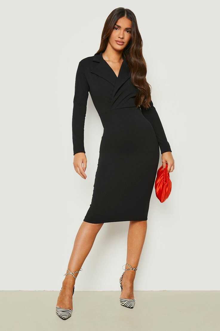 Long Sleeved Wrap Tailored Midi Dress