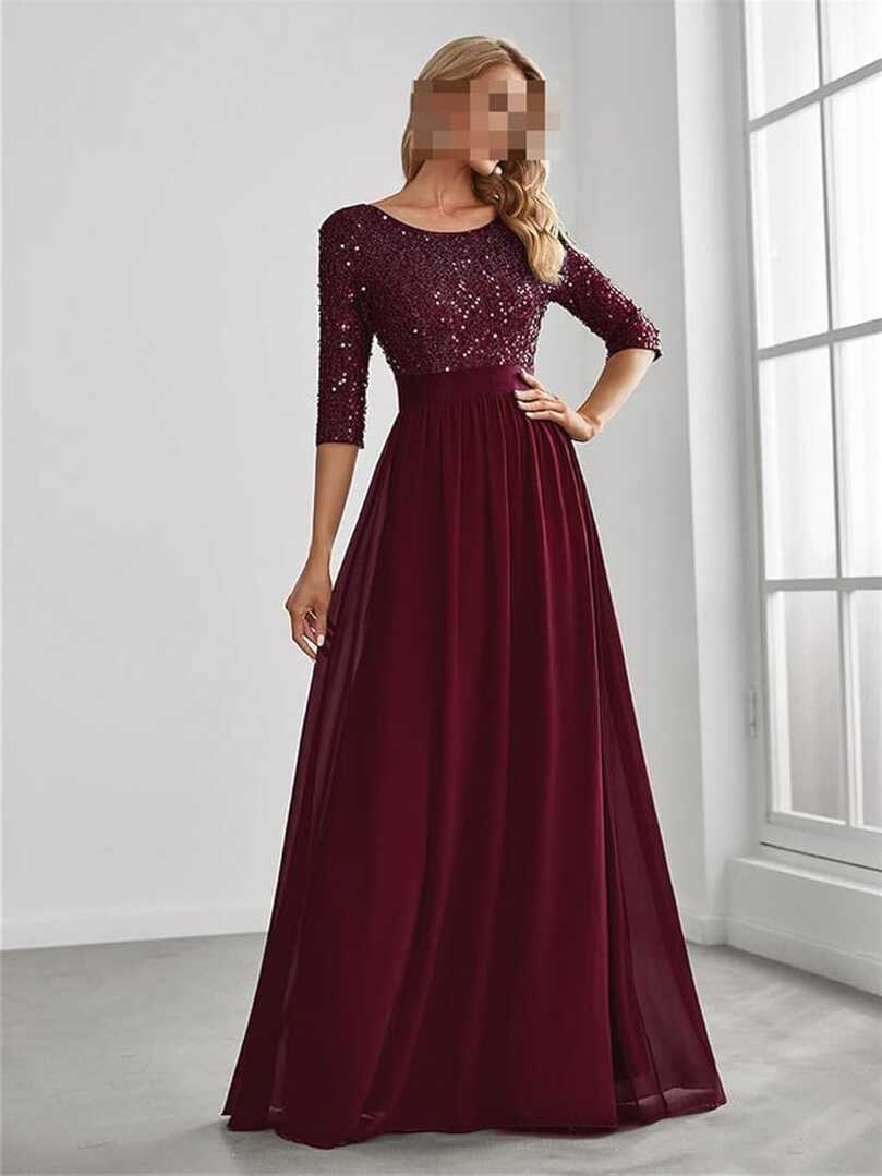 Long Sleeves A Line Evening Dresses Crew Neck Floor Length Long ...