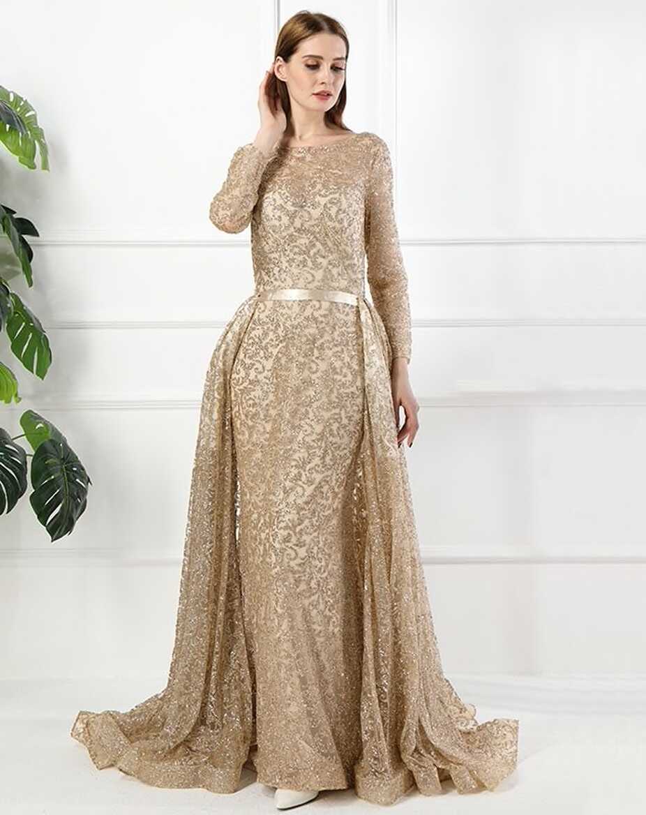 Long Sleeves Glitter With Train Evening Gown - Evening Dresses ...