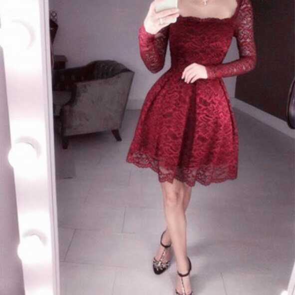 Long Sleeves Homecoming Dresses,short Prom Dress,lace Cocktail ...