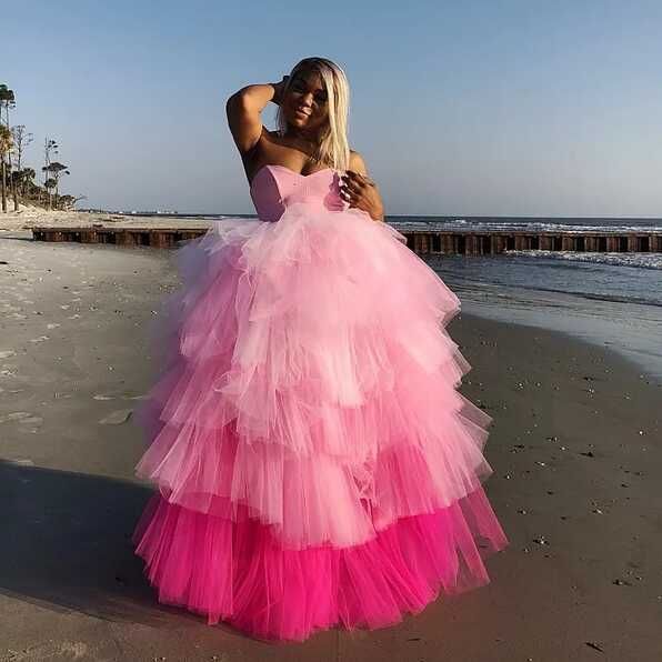 Long Tiered Ruffled Pink Fuchsia Party Dress For Black Women ...