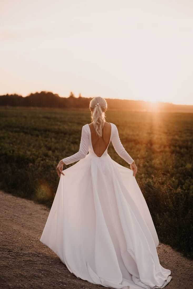 Long Train Dress Open Back Wedding Dress Long Sleeves Wedding ...