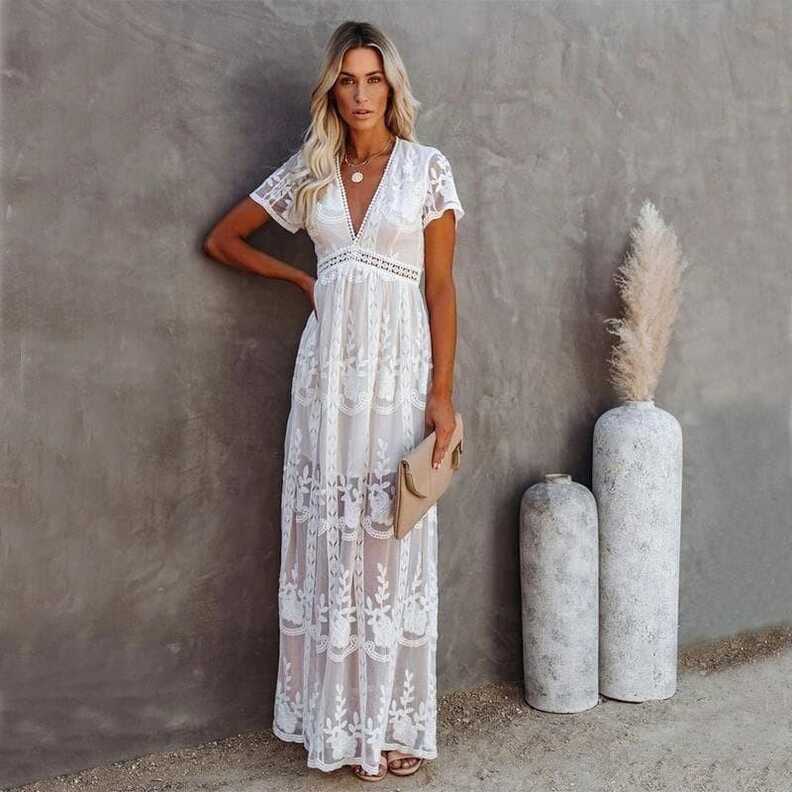 Long White Bohemian Dress | Boho Dress - Boho Mood