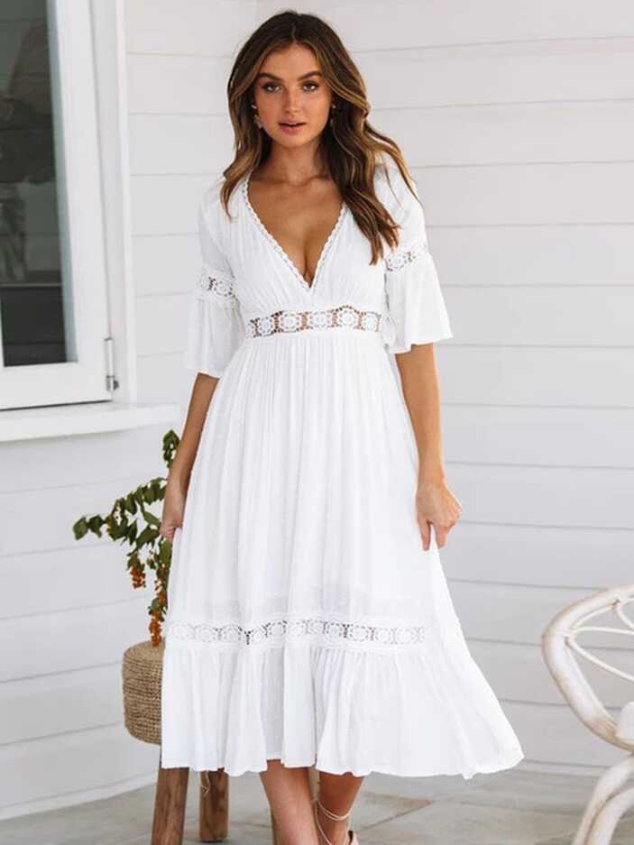 Long White Dresses Women Boho | Casual Long White Summer Dresses ...