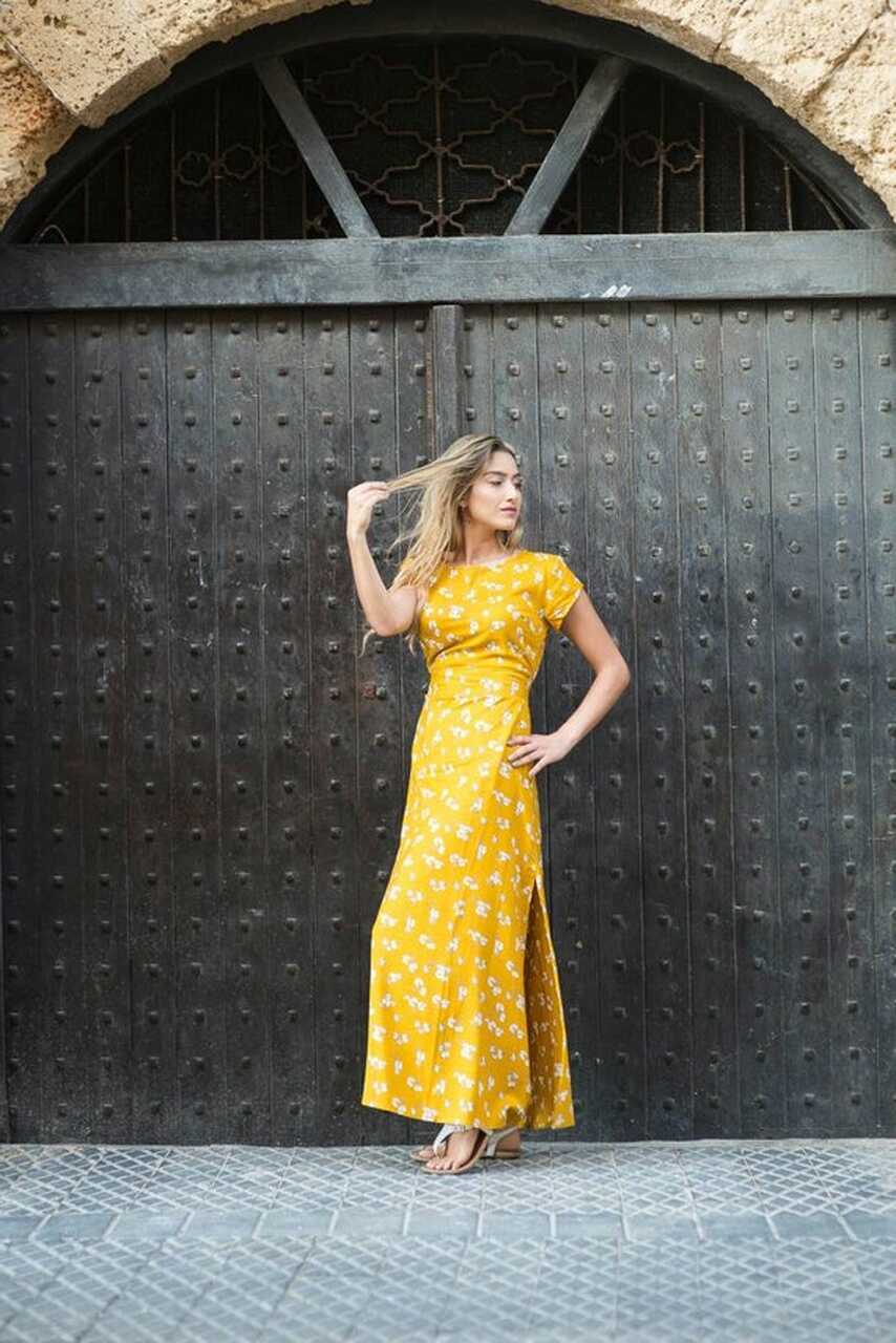 Long Yellow Dress for Woman With Floral Print/summer Dress/dress ...