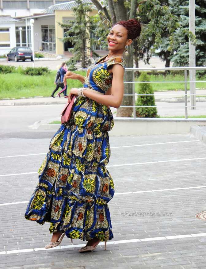 Long ankara dress with front slit - Modern African Dress