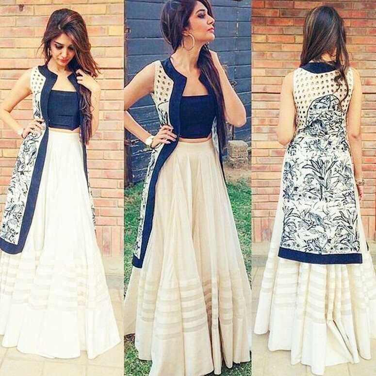 Long skirt with crop top and jacket- Stylish Indo western dress