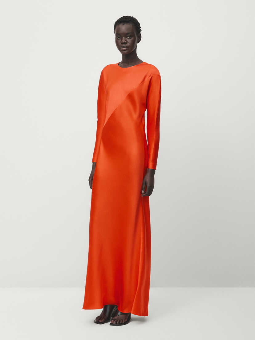 Long sleeve satin dress - Studio · Orange · Smart / Dresses And ...