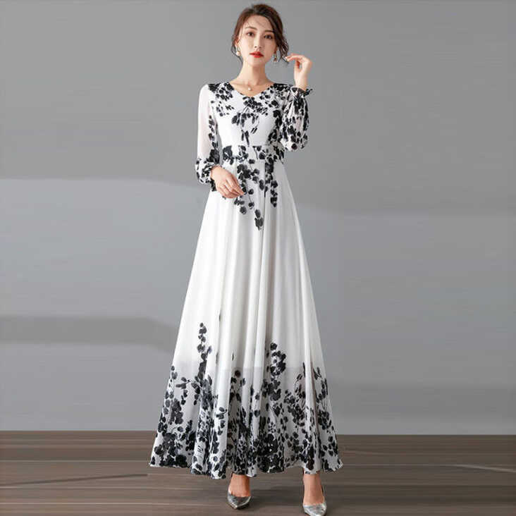 Long-sleeved Chiffon Fashion Dress Women&#39;s 2022 Temperament Thin ...