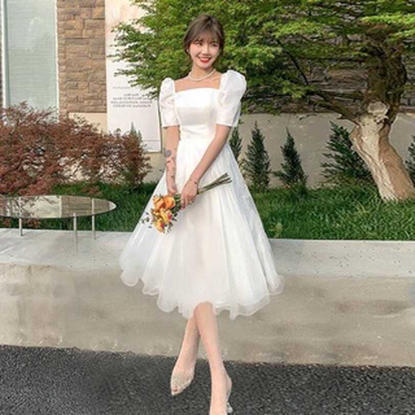 Long white dress Formal civil wedding dress for women gown Mori ...