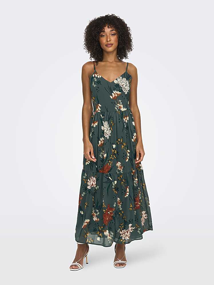 Loose Fit V-Neck Long dress | Dark Green | ONLY®