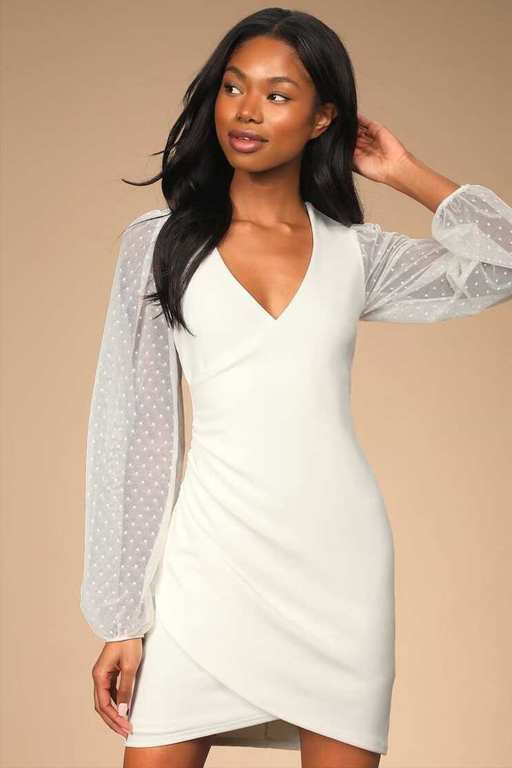 Love That Lasts Forever Ivory Balloon Sleeve Bodycon Mini Dress ...