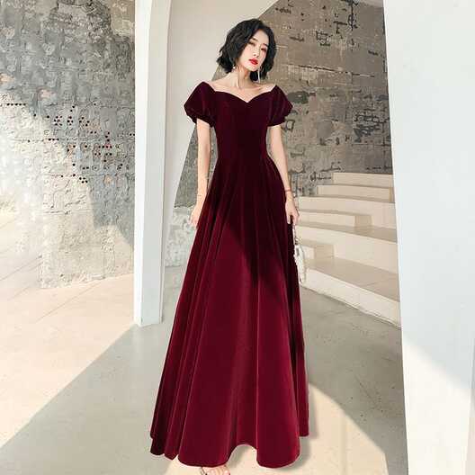 Lovely A-line Velvet Long Dark Red Formal Dress, Burgundy ...