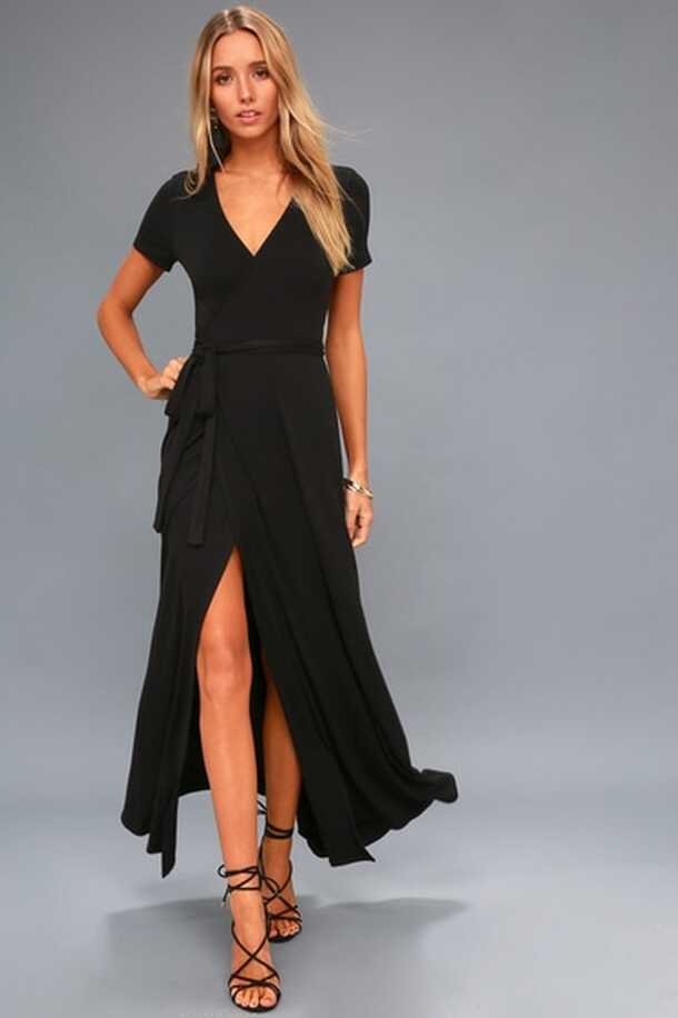 Lovely Black Dress - Wrap Dress - Black Maxi Dress - Lulus