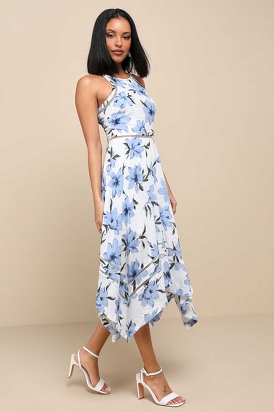 Lovely Blue and White Dress - Floral Print Dress -Midi Dress - Lulus