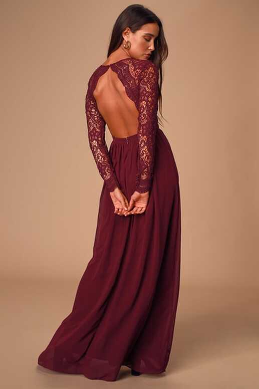 Lovely Burgundy Dress - Lace Maxi Dress - Long Sleeve Dress - Lulus