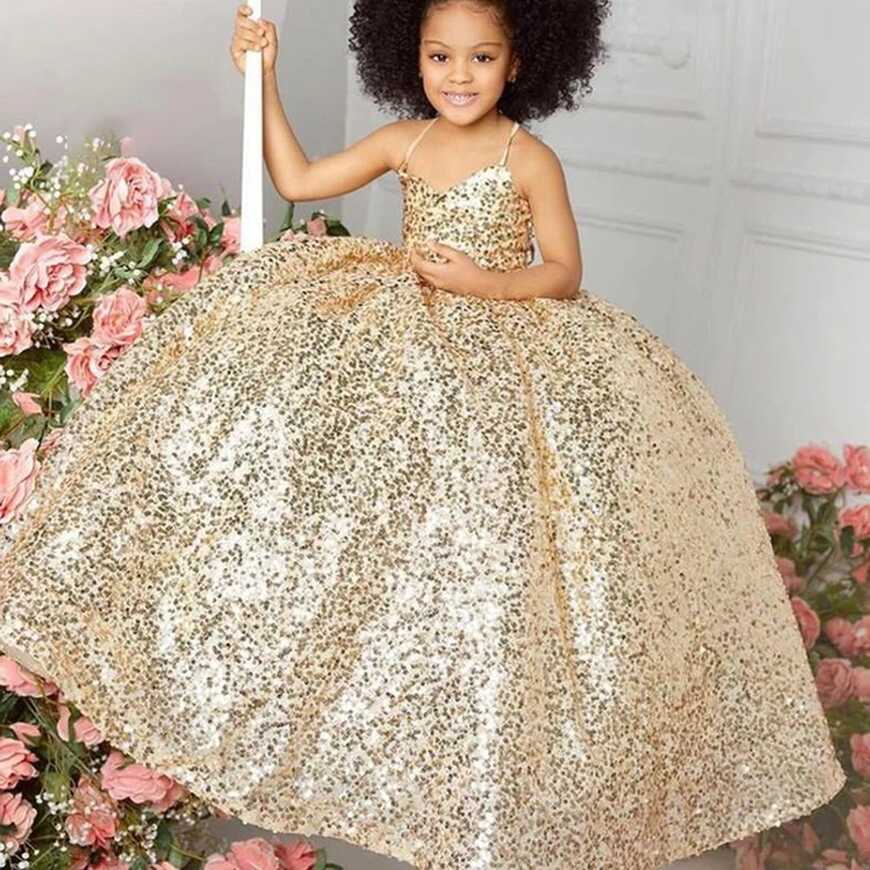 Lovely Glitter Flower Girls Dress Spaghetti Sequined Ball Gown ...