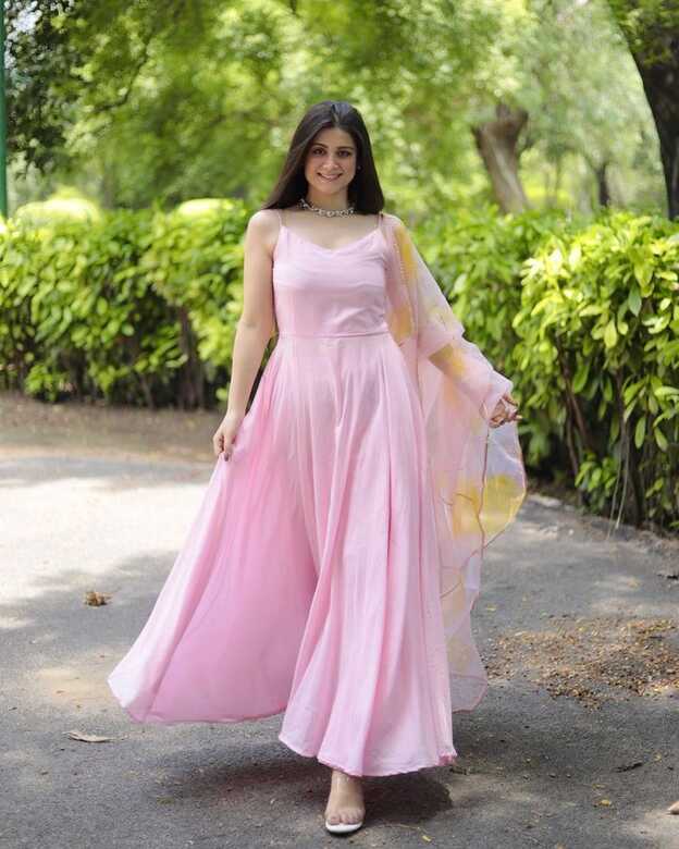 Lovely Light Pink Color Gown With Organza Dupatta - Clothsvi