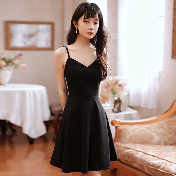 Lovely Little Black Short Dress, Cute Black Homecoming Dress Women ...