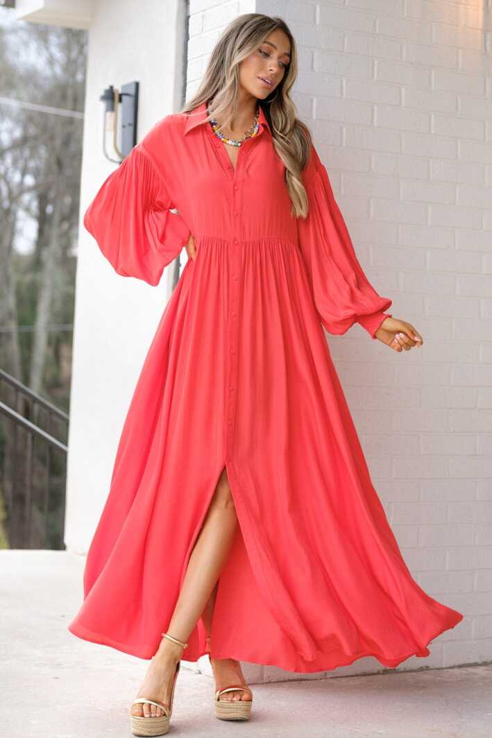 Lovely Red Bishop Sleeves Dress - Maxi Dress | Red Dress