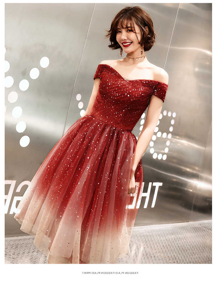 Lovely Red Gradient Off Shoulder Tulle Wedding Party Dress, Cute ...