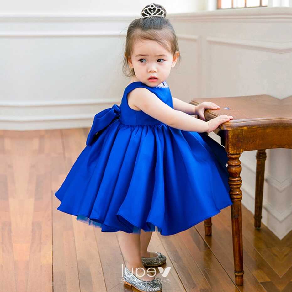 Lovely Royal Blue Satin Birthday Flower Girl Dresses 2020 Ball ...