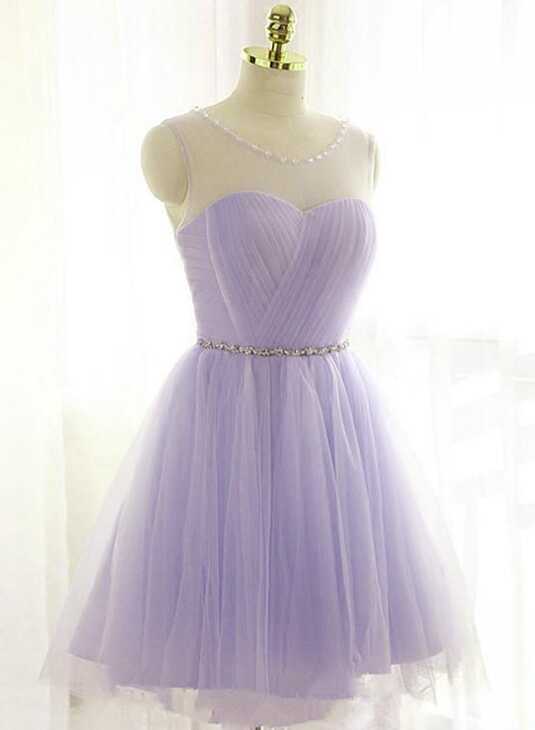 Lovely Short Tulle Beaded Light Purple Homecoming Dress, Round ...