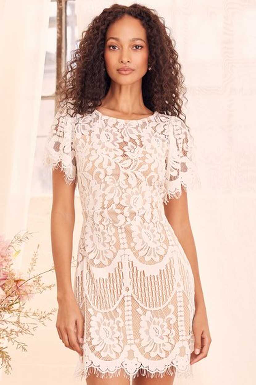 Lovely White Dress - Lace Dress - Short Sleeve Dress - Sheath - Lulus