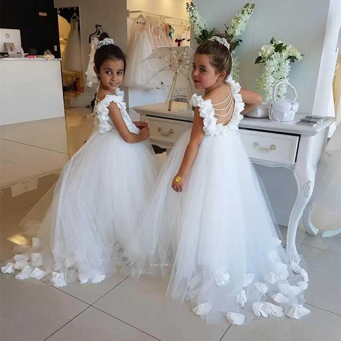 Lovely White Flower Girl Dress With Long Ruffle Tulle Skirt ...