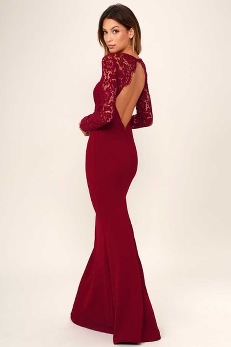 Lovely Wine Red Lace Dress - Maxi Dress - Long Sleeve Dress - Lulus