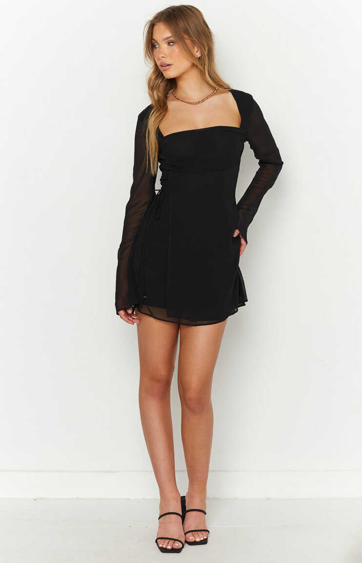 Lucy Black Long Sleeve Mini Dress – Beginning Boutique