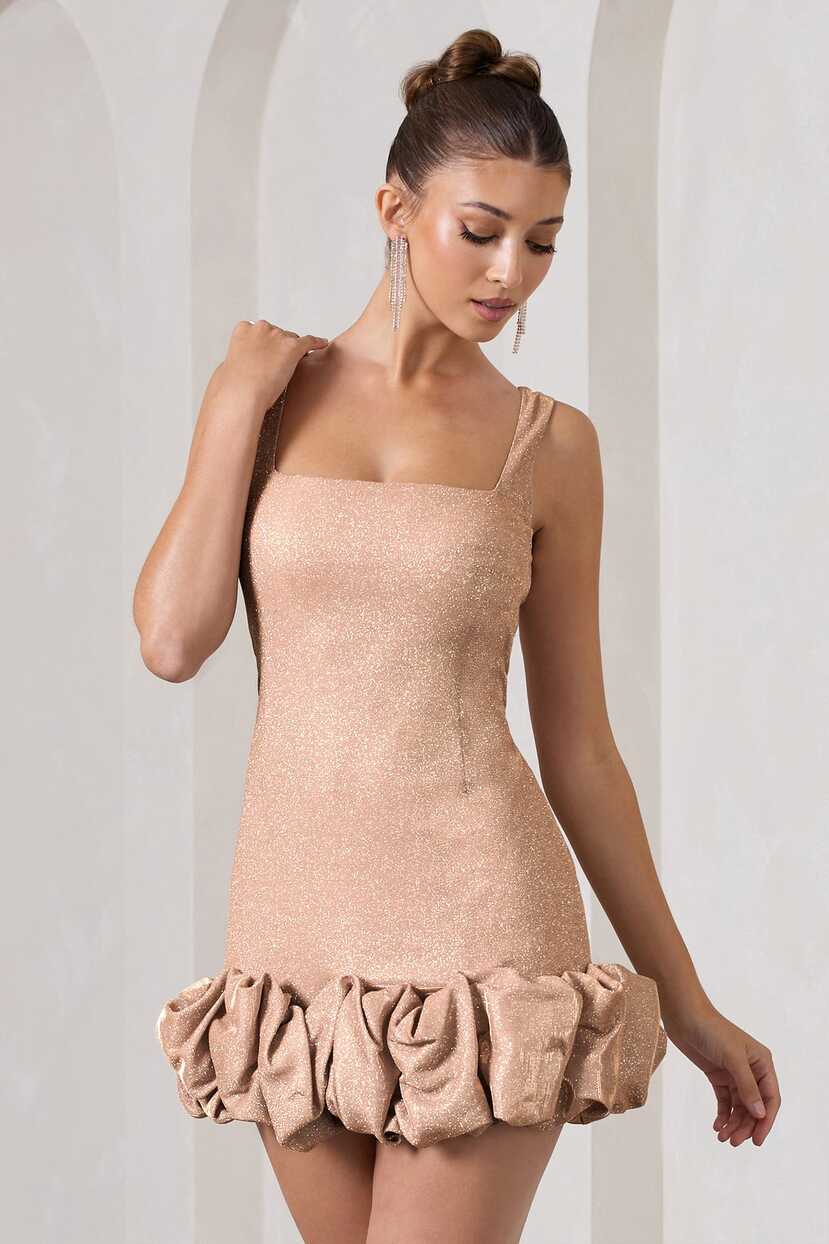 Lucy Blush Glitter Strappy Micro Mini Dress With Ruffle Trim ...