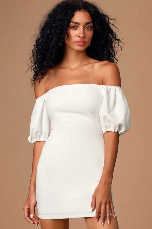 Lulus + Maylee White Off-the-Shoulder Puff Sleeve Mini Dress