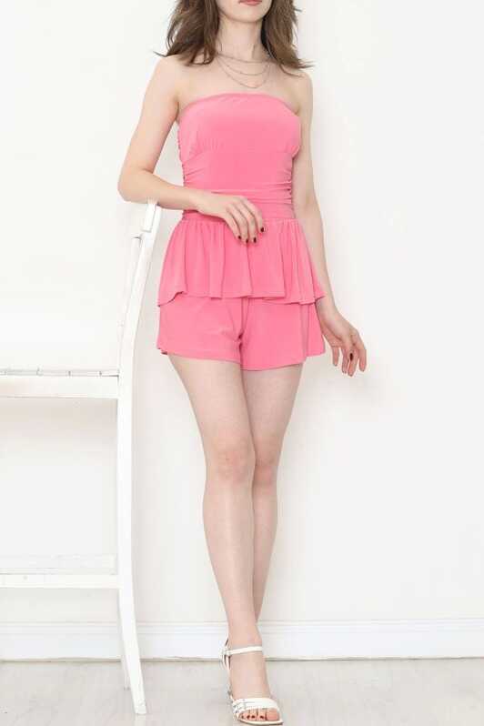 Lunaev Pink Strapless Dress with Shorts - CLZ275 - Trendyol