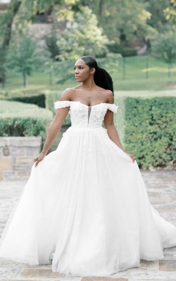 Luxe Off-the-Shoulder Ballgown Wedding Dress with 3D Floral Detail