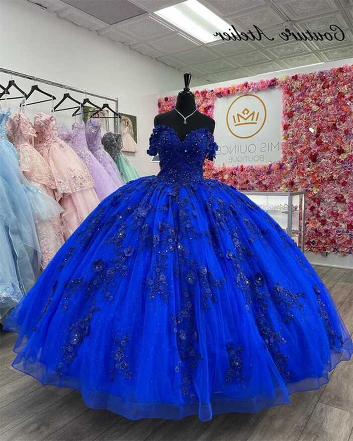 Luxious Beaded Royal Blue Appliques Off The Shoulder Quinceanera ...