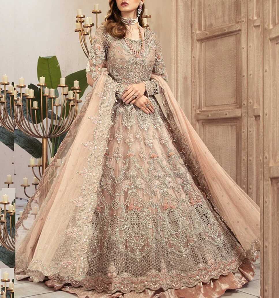 Luxurious 3D Handwork &amp; Heavy Embroidered Net Bridal Maxi Dress