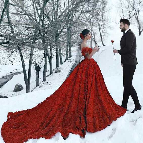 Luxurious Elegant Cinderella Long Trail Ball Gown Sexy Red Wedding ...